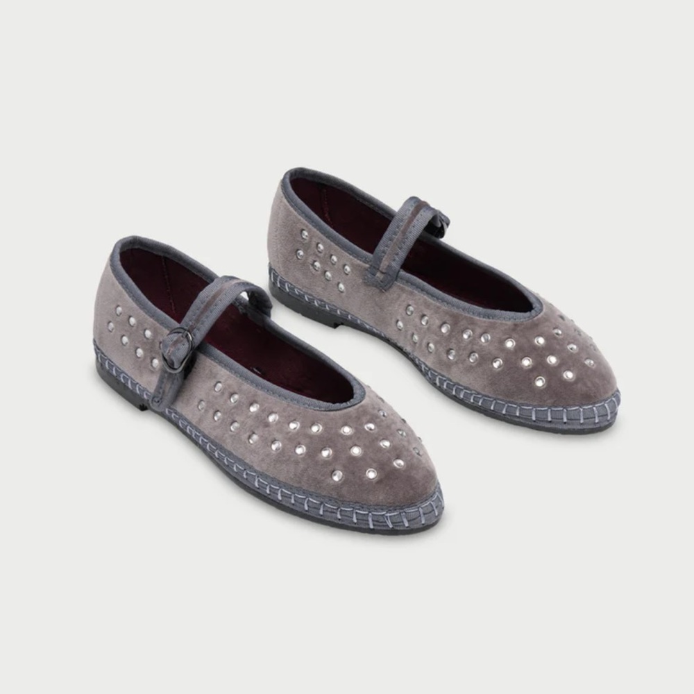 Mae Mist Flabelus Gray Velvet Ballet Slippers with rhinestones 40